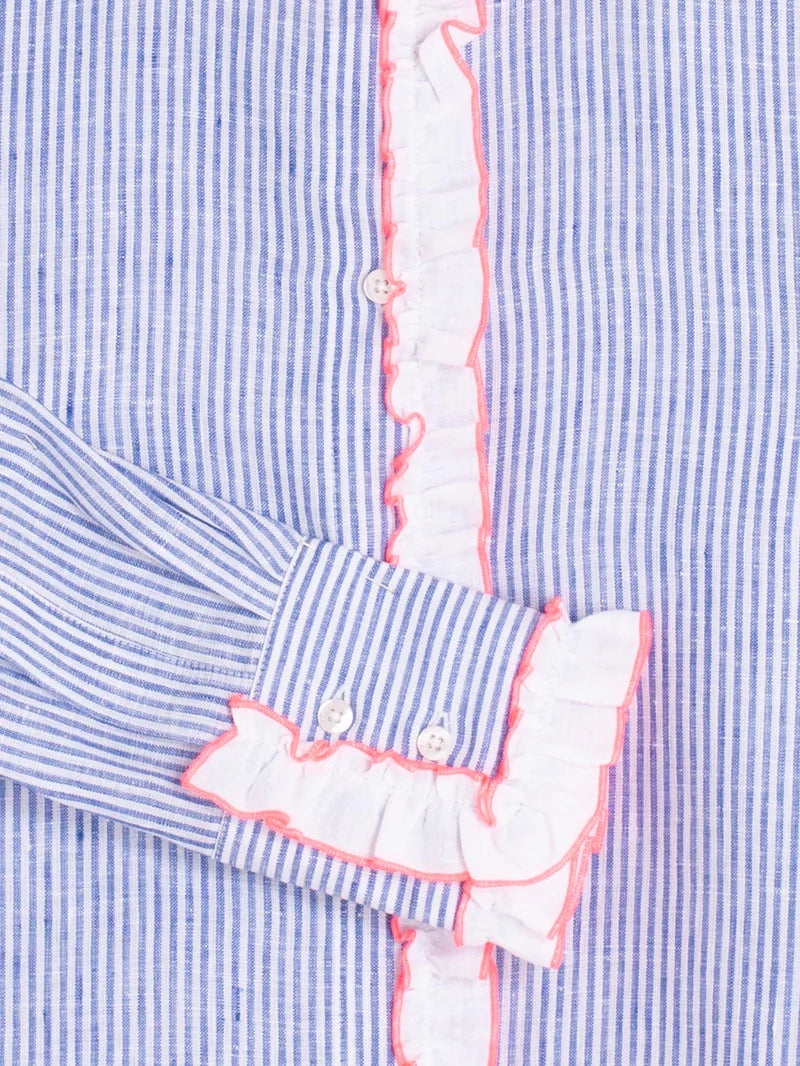 BLUE STRIPED SHIRT WITH PINK RUFFLES - 25 Bell Street
