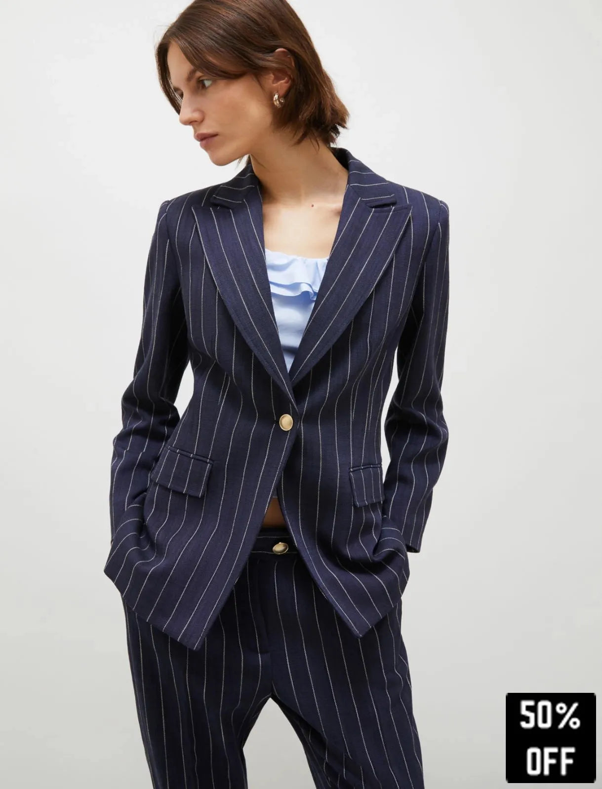 Basketweave fabric blazer - Navy - 25 Bell Street
