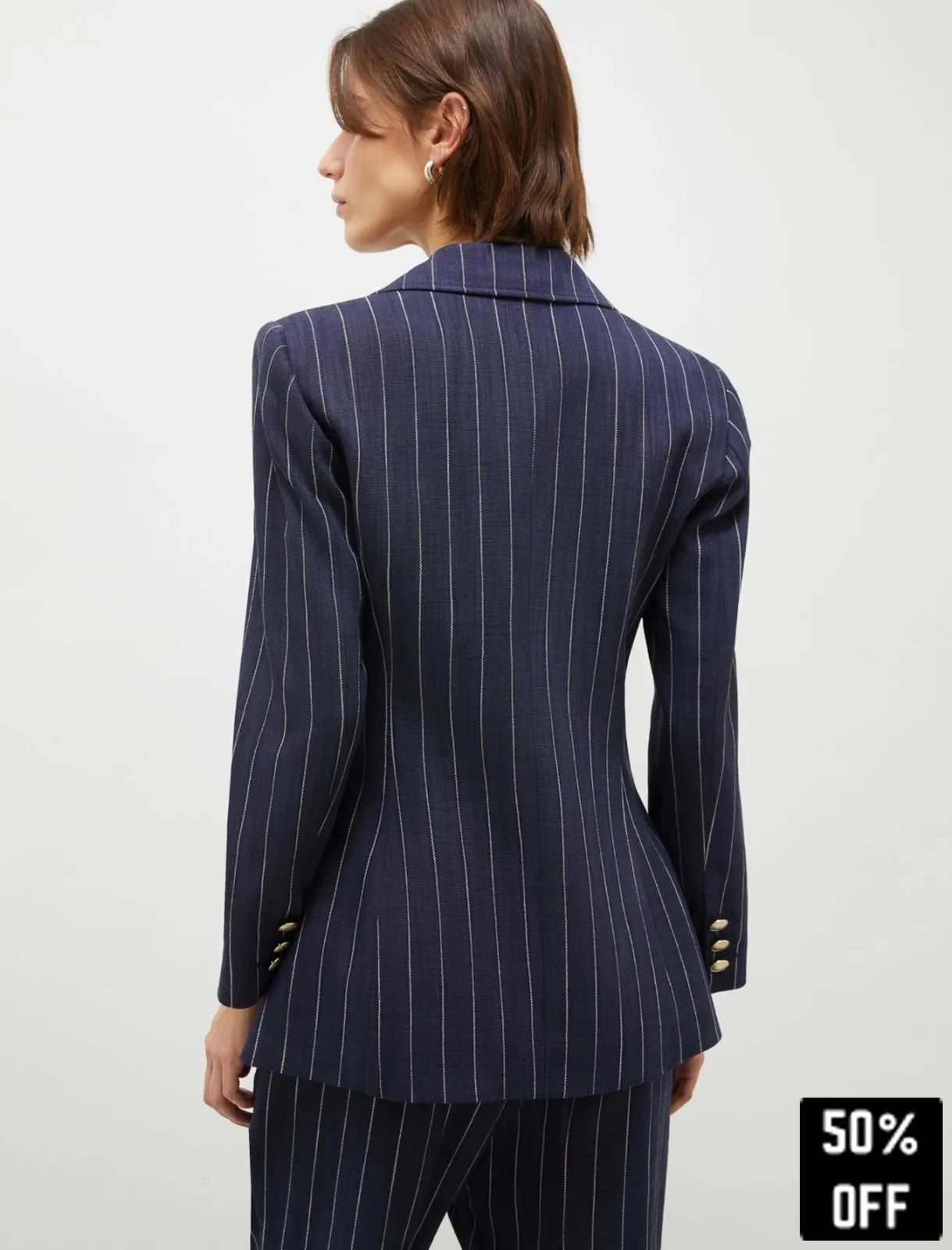 Basketweave fabric blazer - Navy - 25 Bell Street