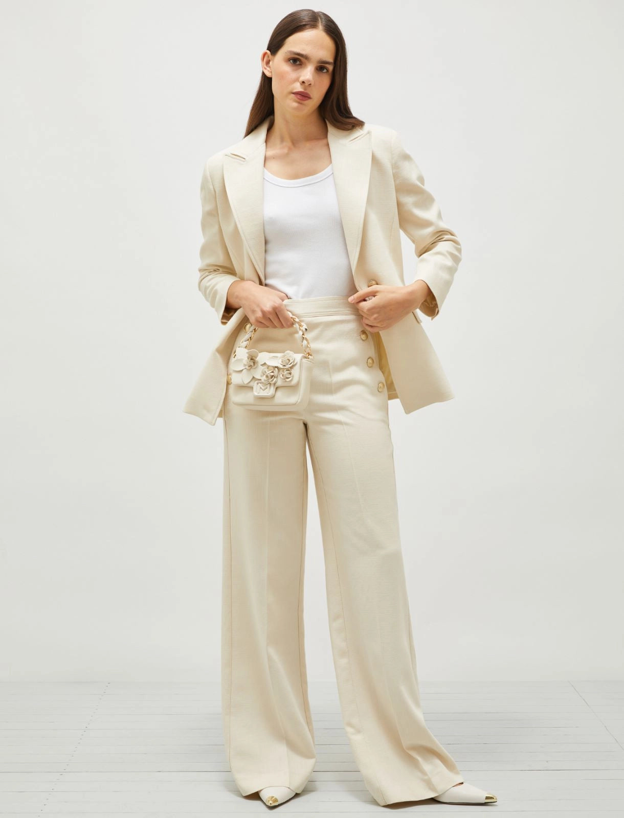 Basketweave fabric trousers - White - 25 Bell Street