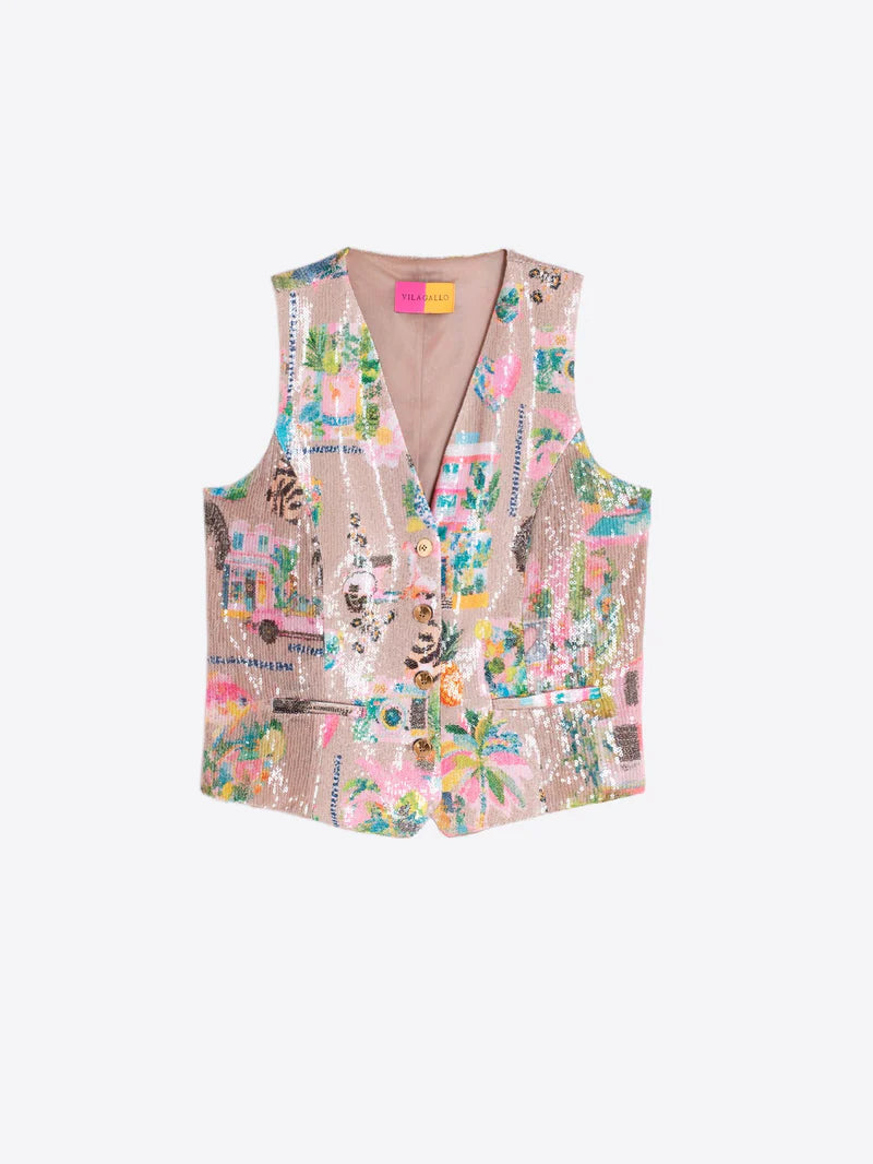CALIFORNIA PRINT SEQUIN VEST - 25 Bell Street