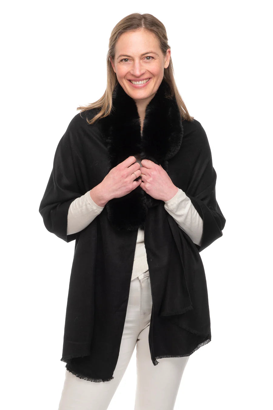 Azzura Black Wrap With Faux Fur Collar
