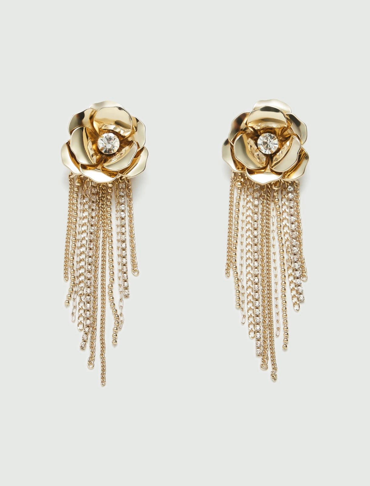 Flower and rhinestone drop earrings - Gold - 25 Bell Street