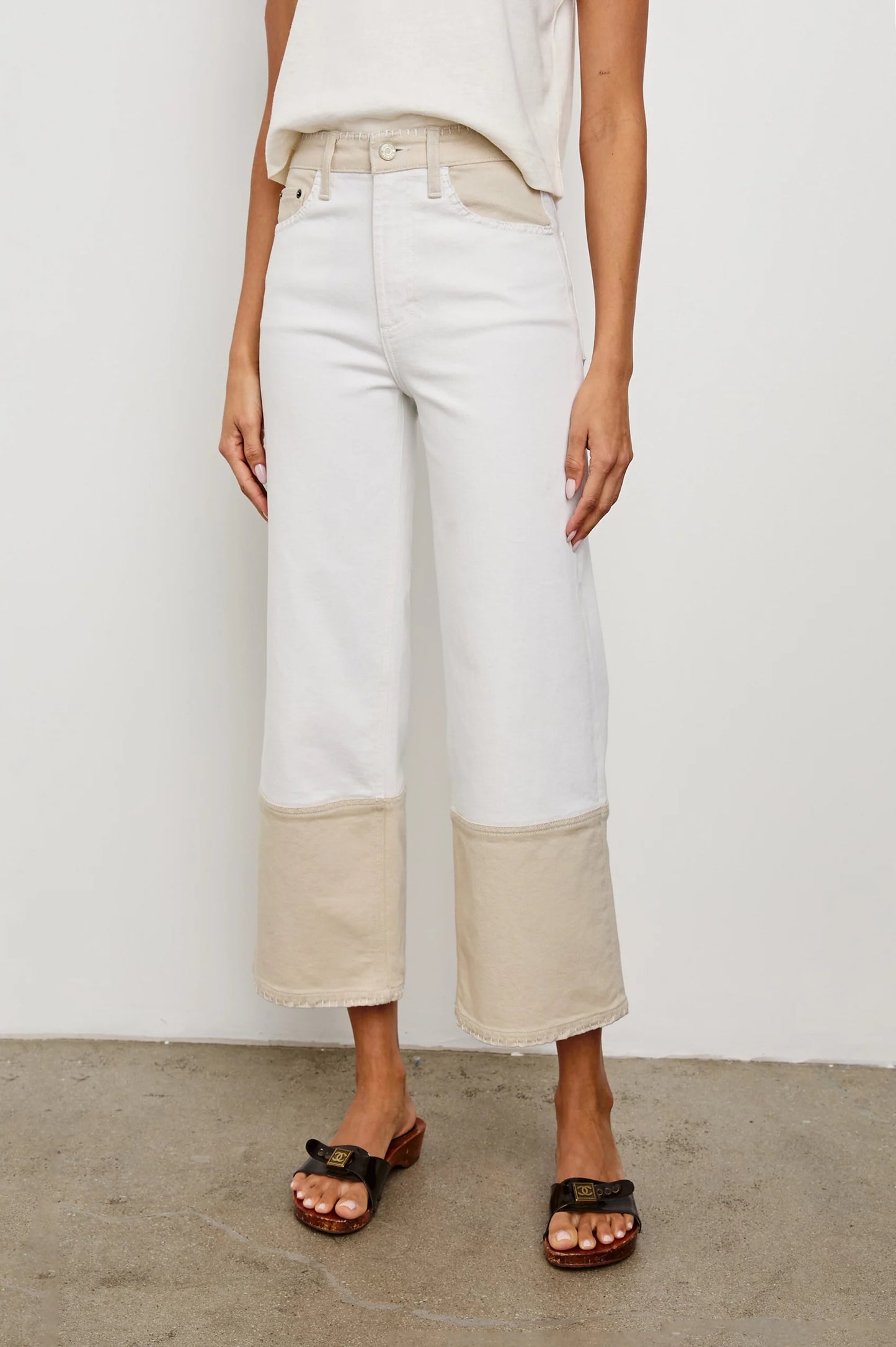Getty Crop Wide Leg - Crema Embroidered