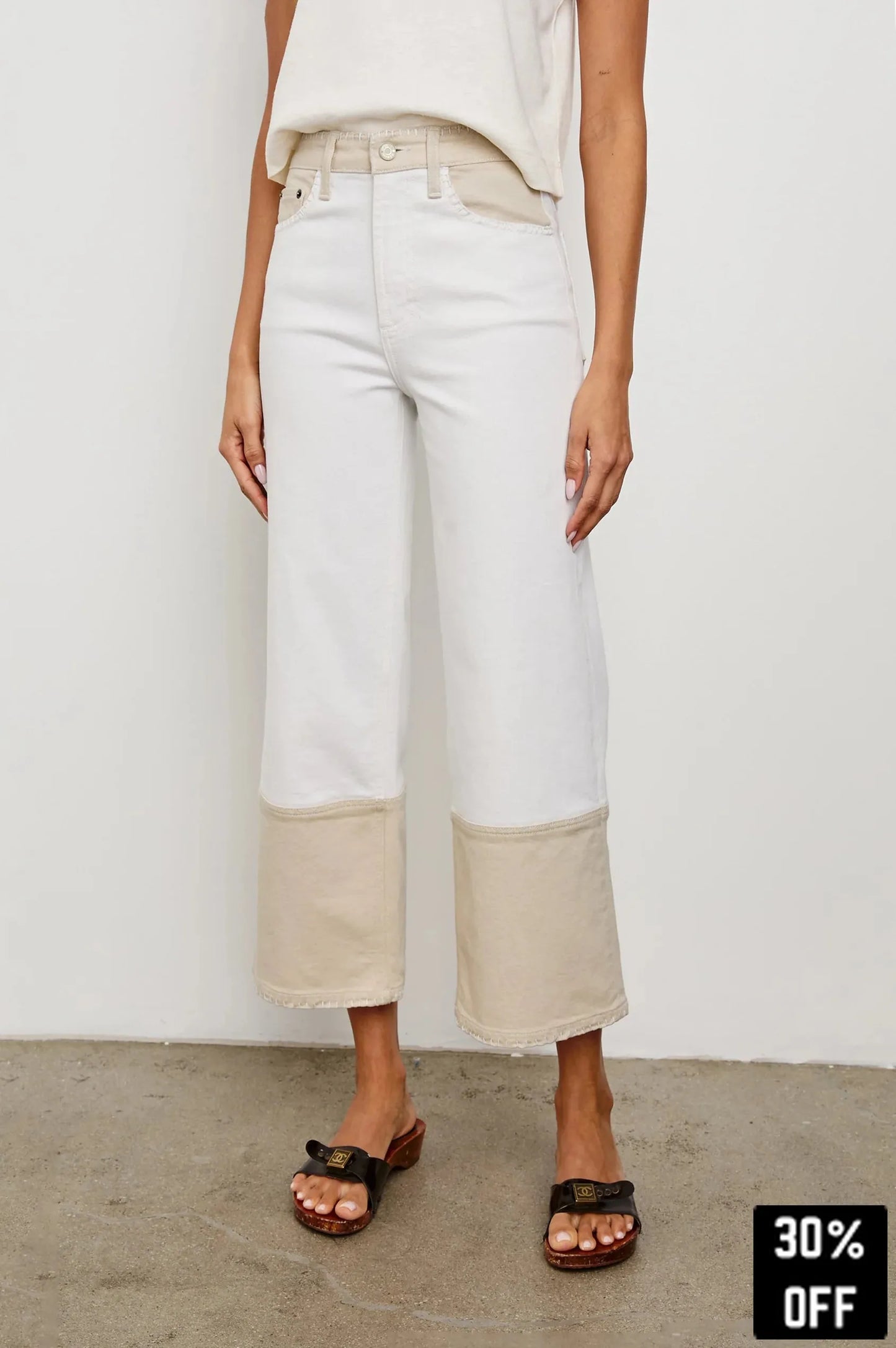 Getty Crop Wide Leg - Crema Embroidered - 25 Bell Street