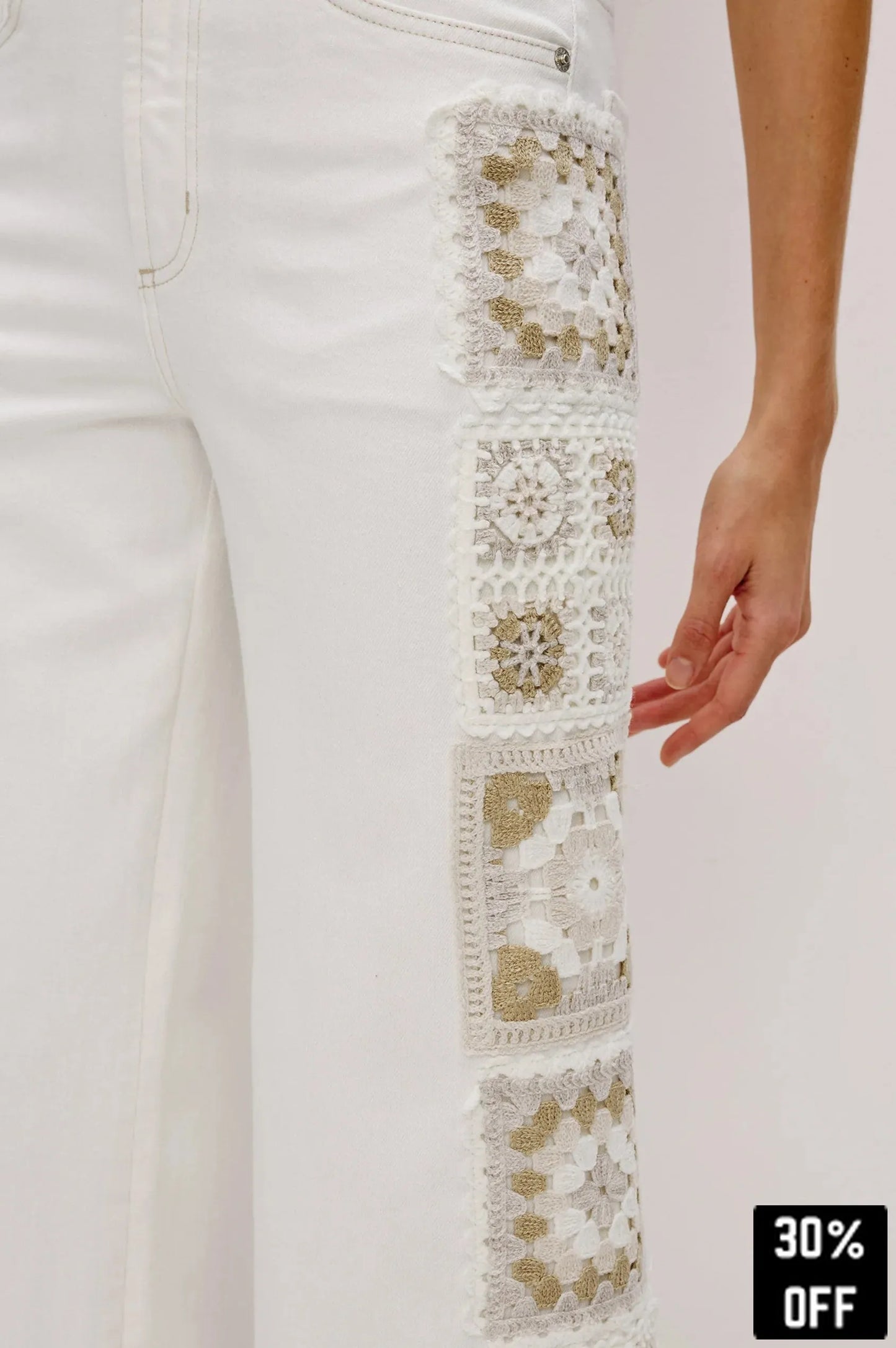 Getty Crop Wide Leg - Vintage Ecru Crochet - 25 Bell Street