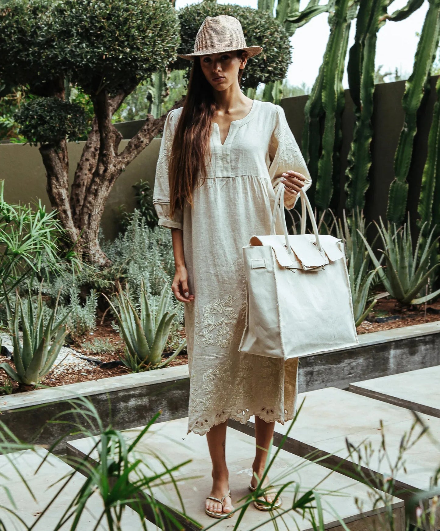 Grange Dress - Natural with Gold - 25 Bell Street