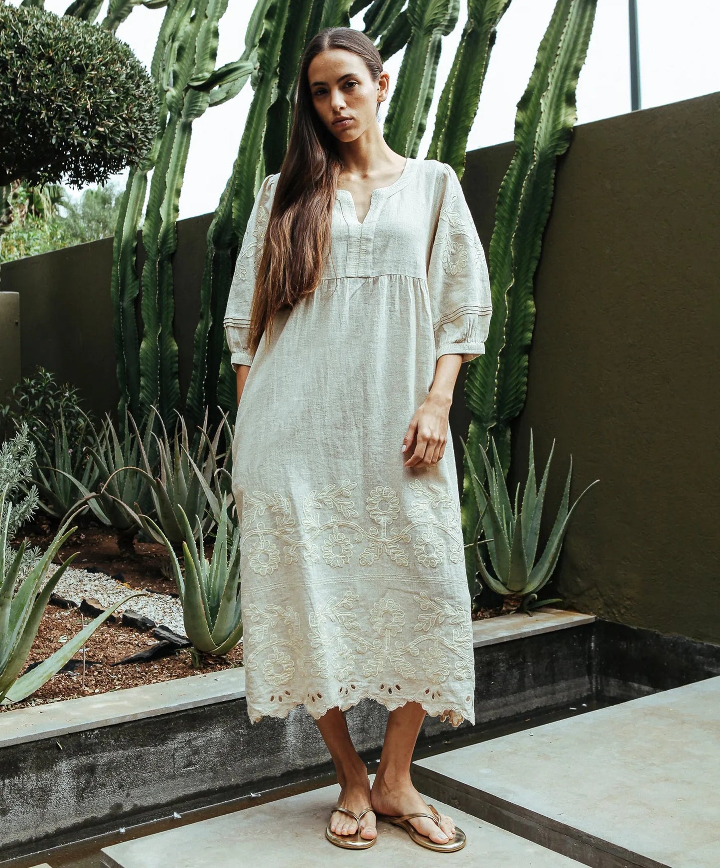 Grange Dress - Natural with Gold - 25 Bell Street
