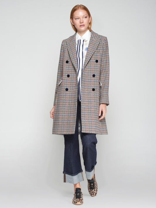 HOUNDSTOOTH WOOL COAT WITH VELVET COLLAR - 25 Bell Street