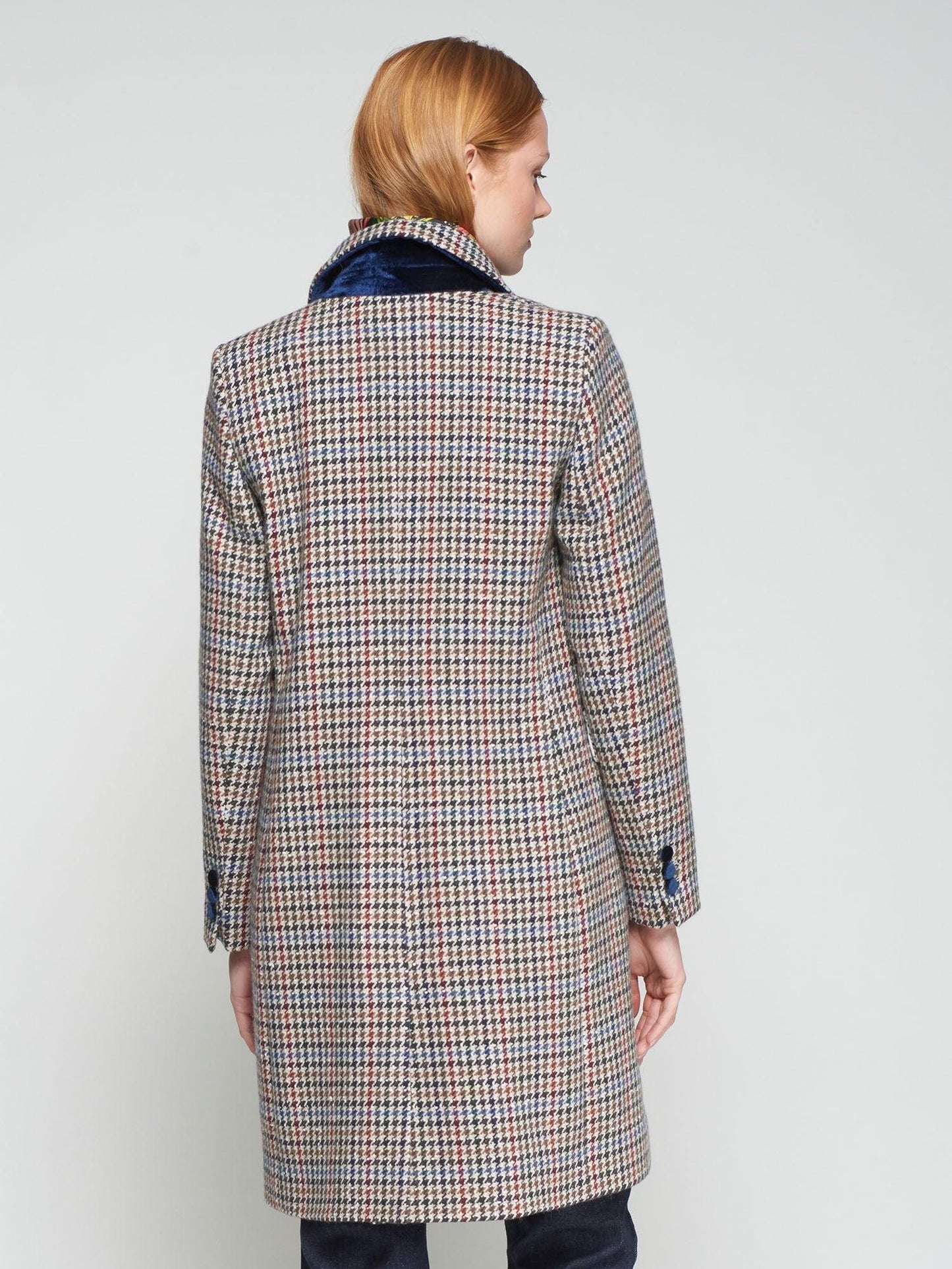 HOUNDSTOOTH WOOL COAT WITH VELVET COLLAR - 25 Bell Street