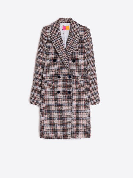 HOUNDSTOOTH WOOL COAT WITH VELVET COLLAR - 25 Bell Street