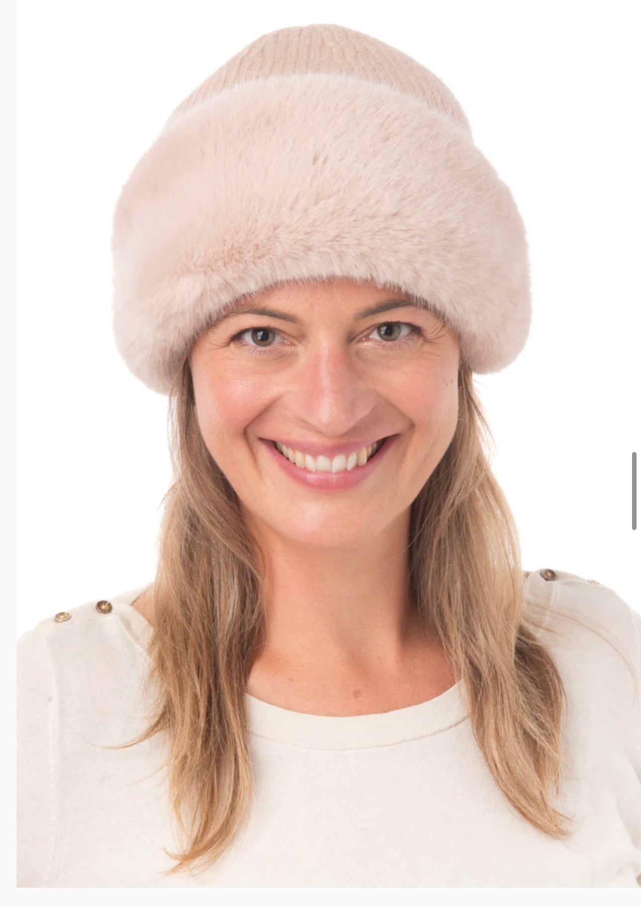 Clementina Beige Faux Fur Beanie