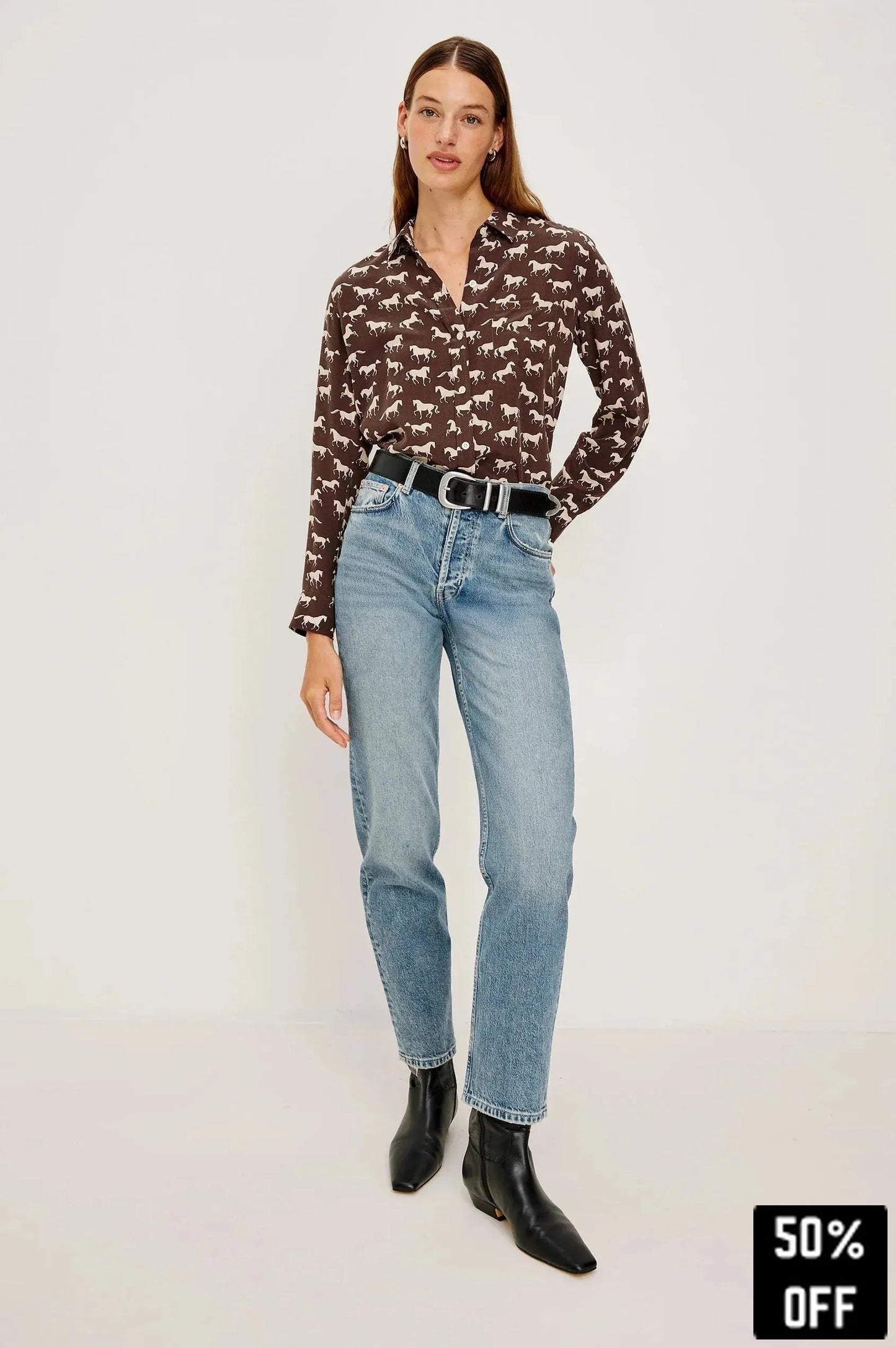 Kate shirt Ivory Horses - 25 Bell Street