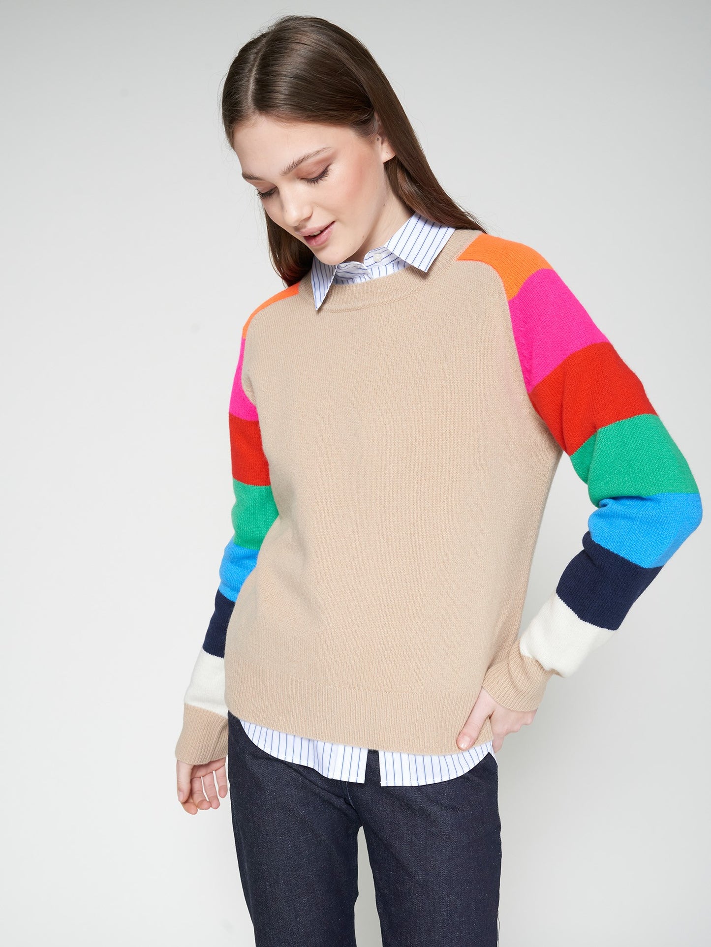 KNITWEAR JERSEY MANGA RAYAS BEIGE MULTICOLOR - 25 Bell Street
