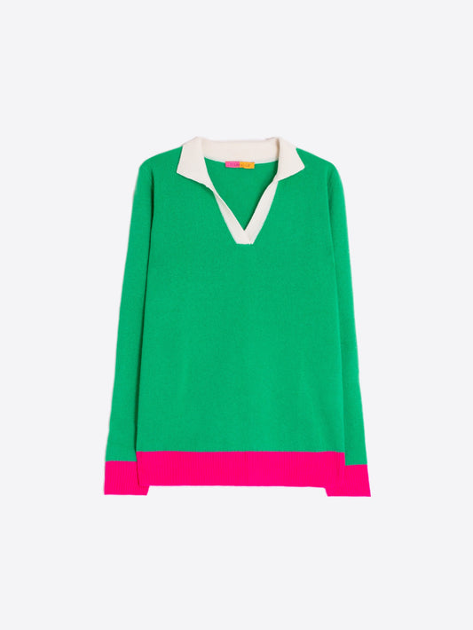 KNITWEAR JR CUELLO POLO GREEN ECRU PINK - 25 Bell Street