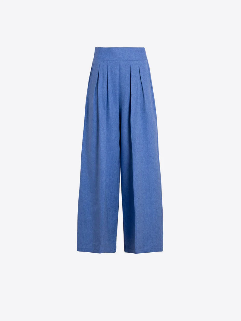 LIGHT BLUE HERRINGBONE PLEATED TROUSERS - 25 Bell Street