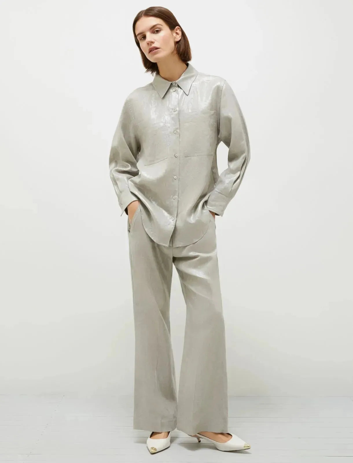 Laminated linen shirt - Light grey - 25 Bell Street