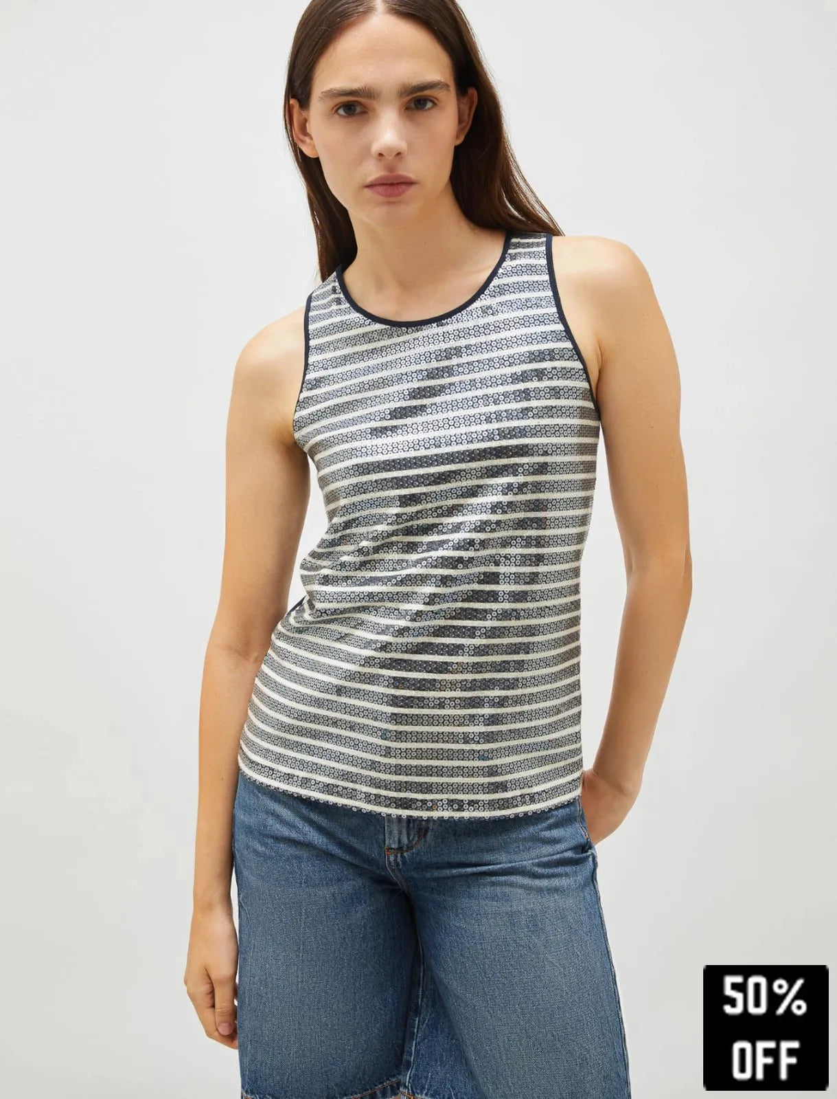 Slim-fit sequin vest top - NAVY - 25 Bell Street