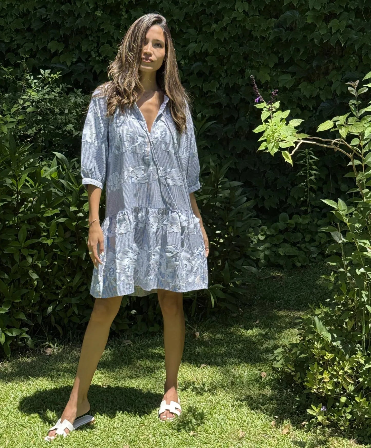 Snaresbrook Dress - Blue White Stripes with White - 25 Bell Street