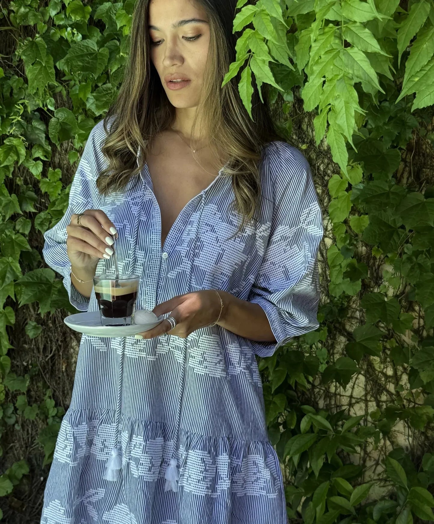 Snaresbrook Dress - Blue White Stripes with White - 25 Bell Street