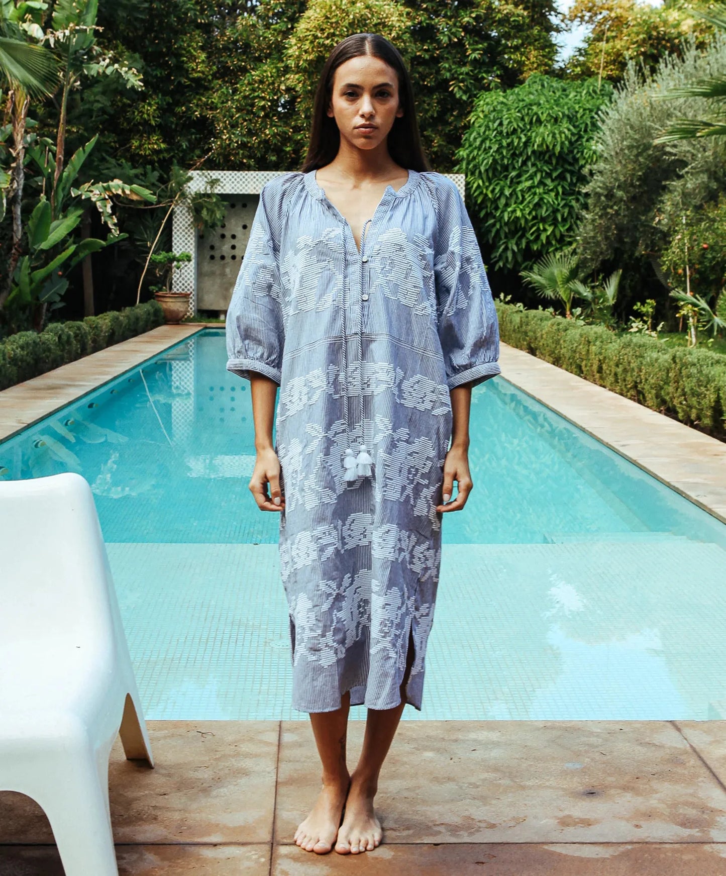 Southgate Dress - Blue White Stripes with White - 25 Bell Street