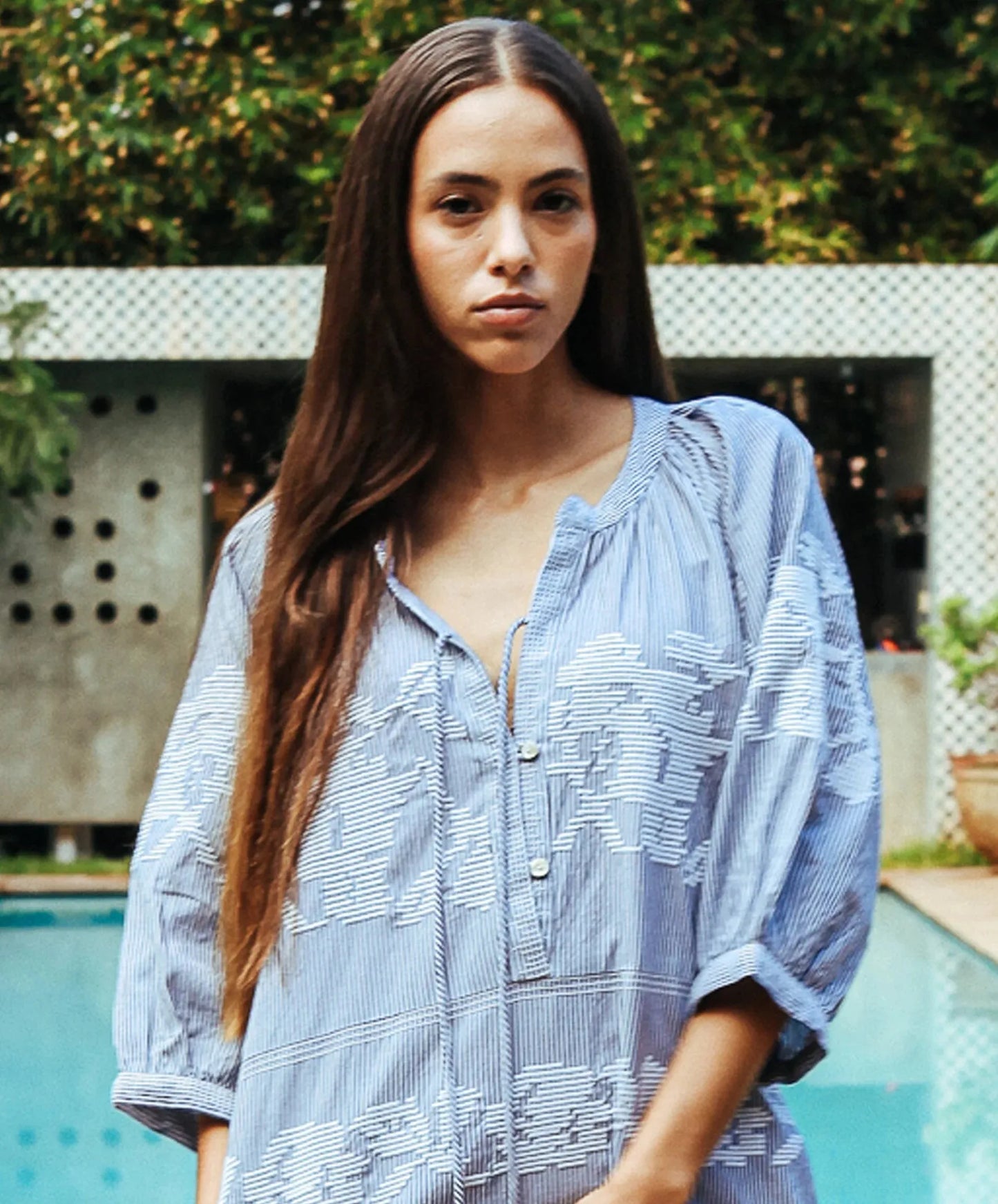 Southgate Dress - Blue White Stripes with White - 25 Bell Street