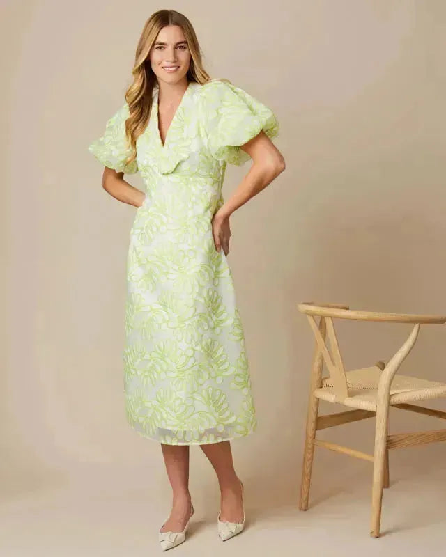Tilley – Knot Front Long Dress – Lime - 25 Bell Street