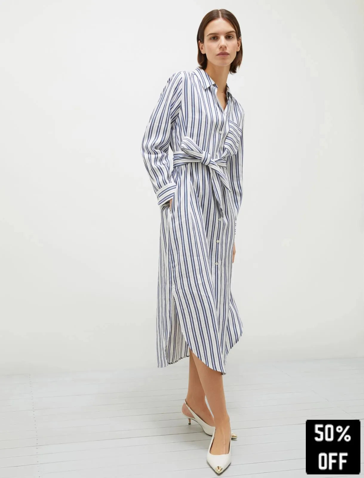 Viscose and linen shirt dress - WHITE - 25 Bell Street