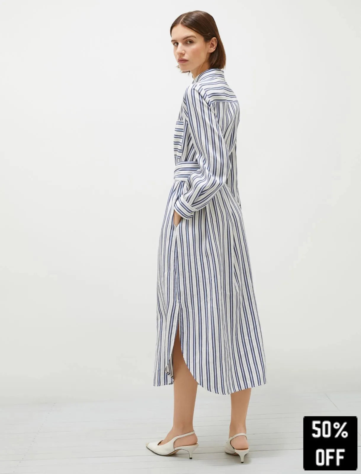 Viscose and linen shirt dress - WHITE - 25 Bell Street