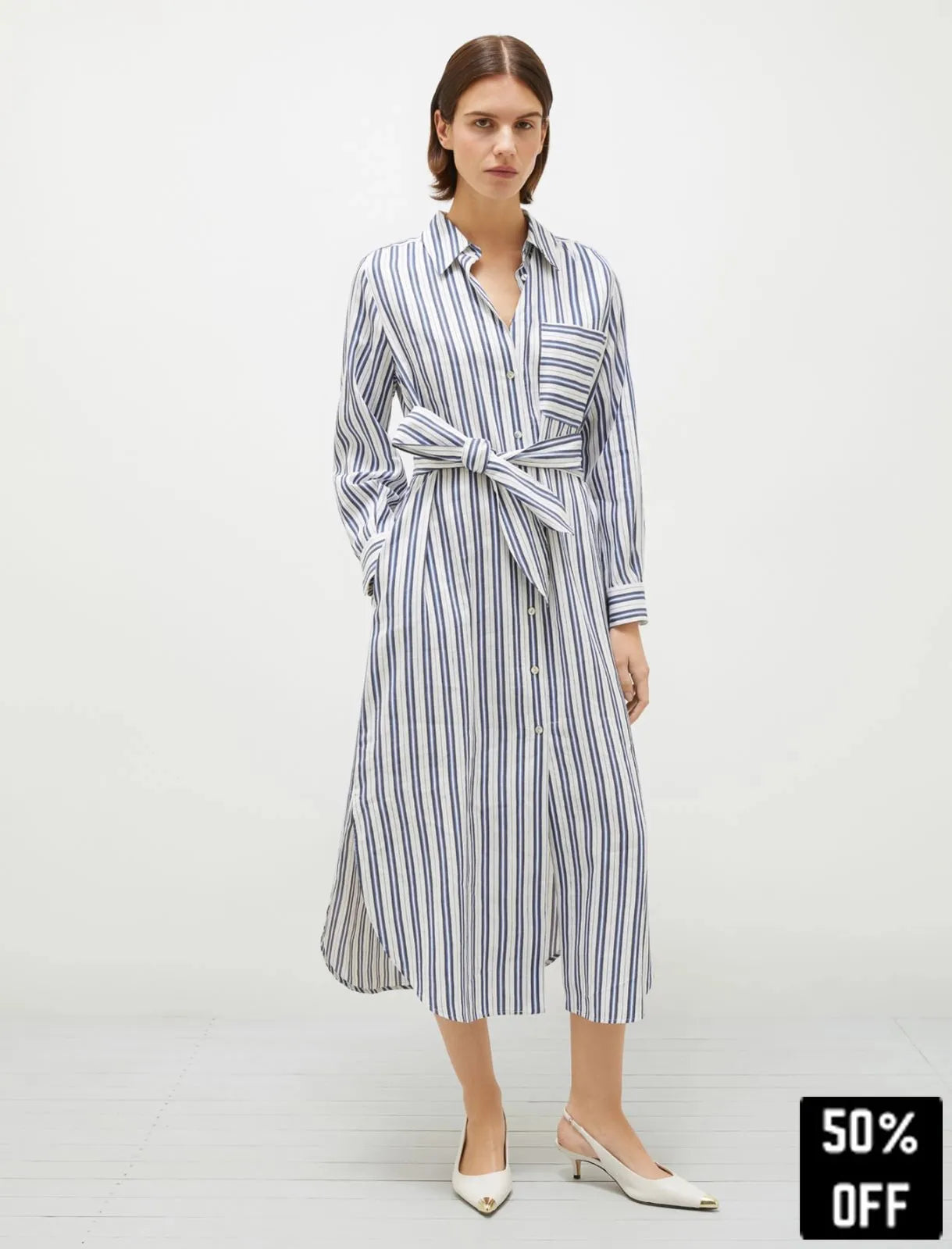 Viscose and linen shirt dress - WHITE - 25 Bell Street