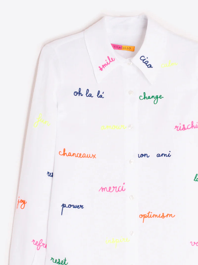 WHITE SHIRT WITH EMBROIDERED WORDS - 25 Bell Street