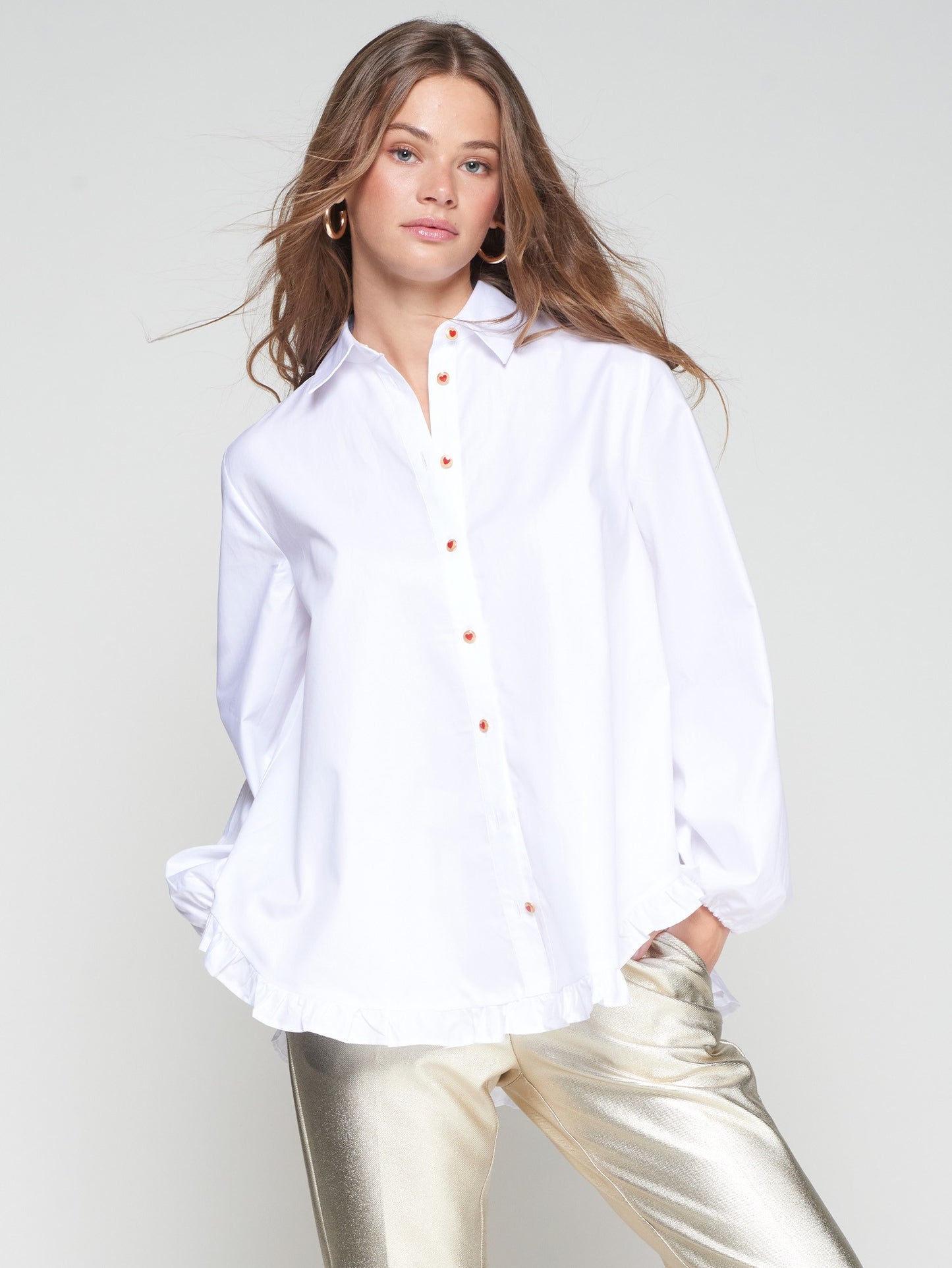 WHITE SHIRT WITH RUFFLED HEM - 25 Bell Street
