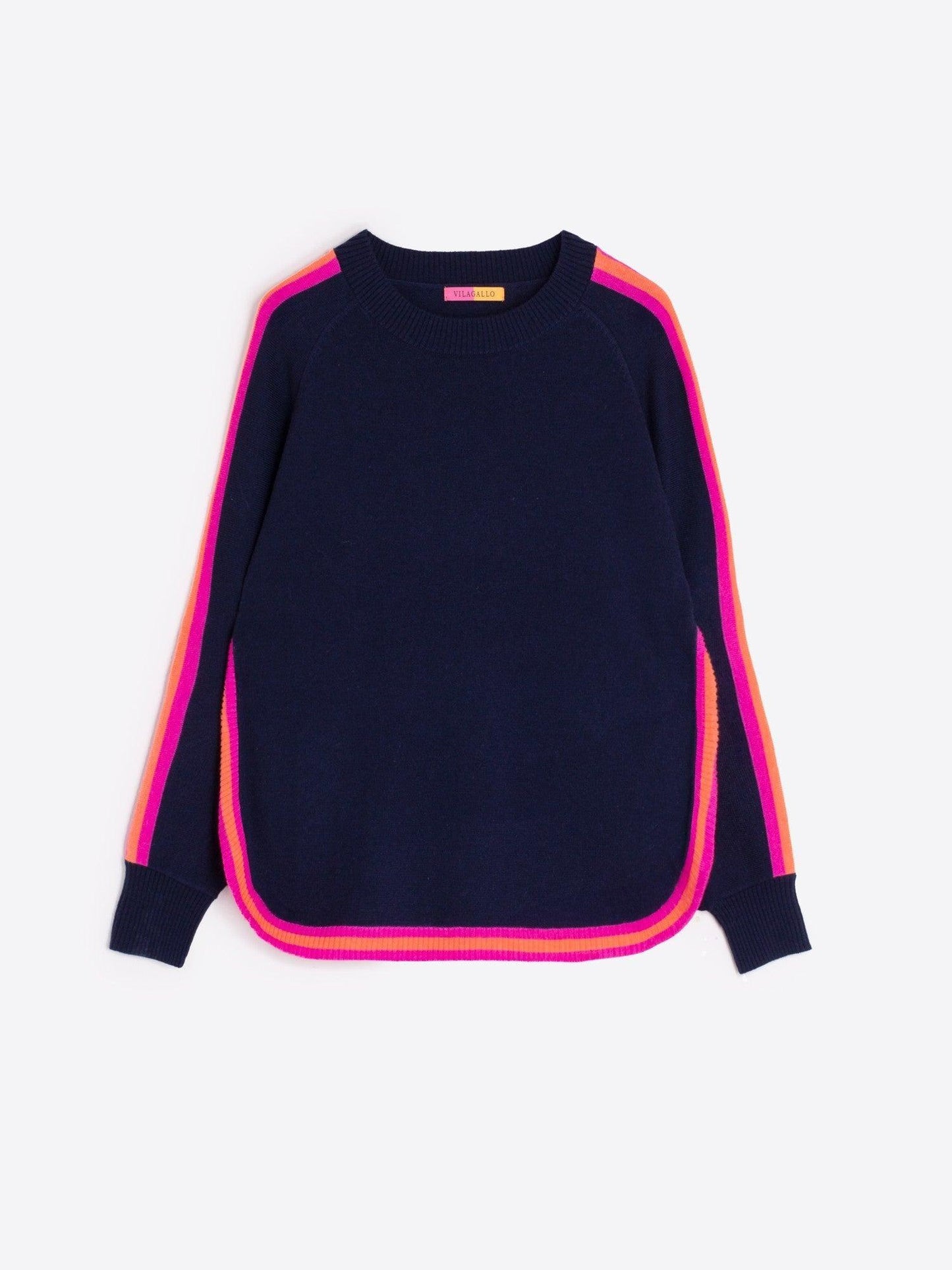 NAVY WOOL-BLEND SWEATER WITH COLOURED TRIMS - 25 Bell Street