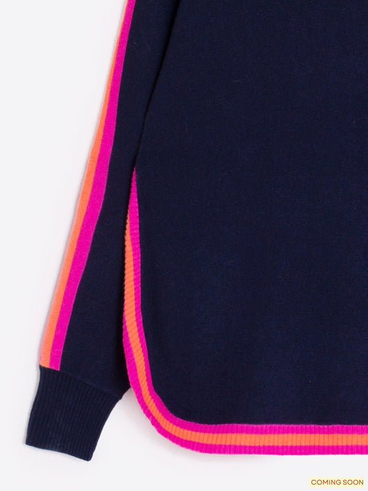 NAVY WOOL-BLEND SWEATER WITH COLOURED TRIMS - 25 Bell Street