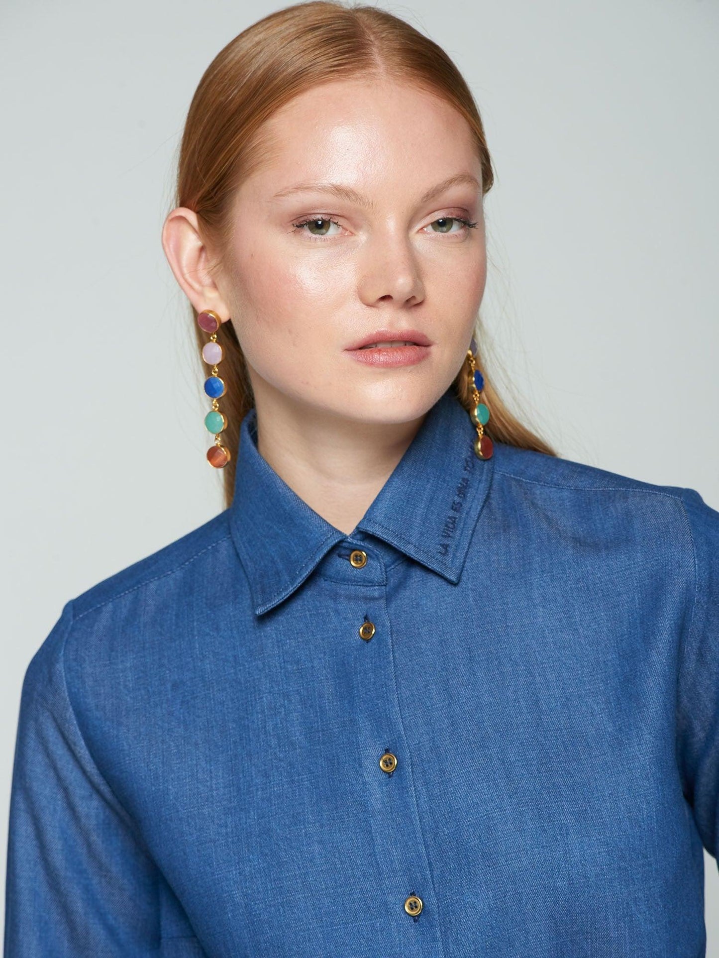 SHIRT DENIM WITH FUCHSIA WAVE EMBROIDERY - 25 Bell Street