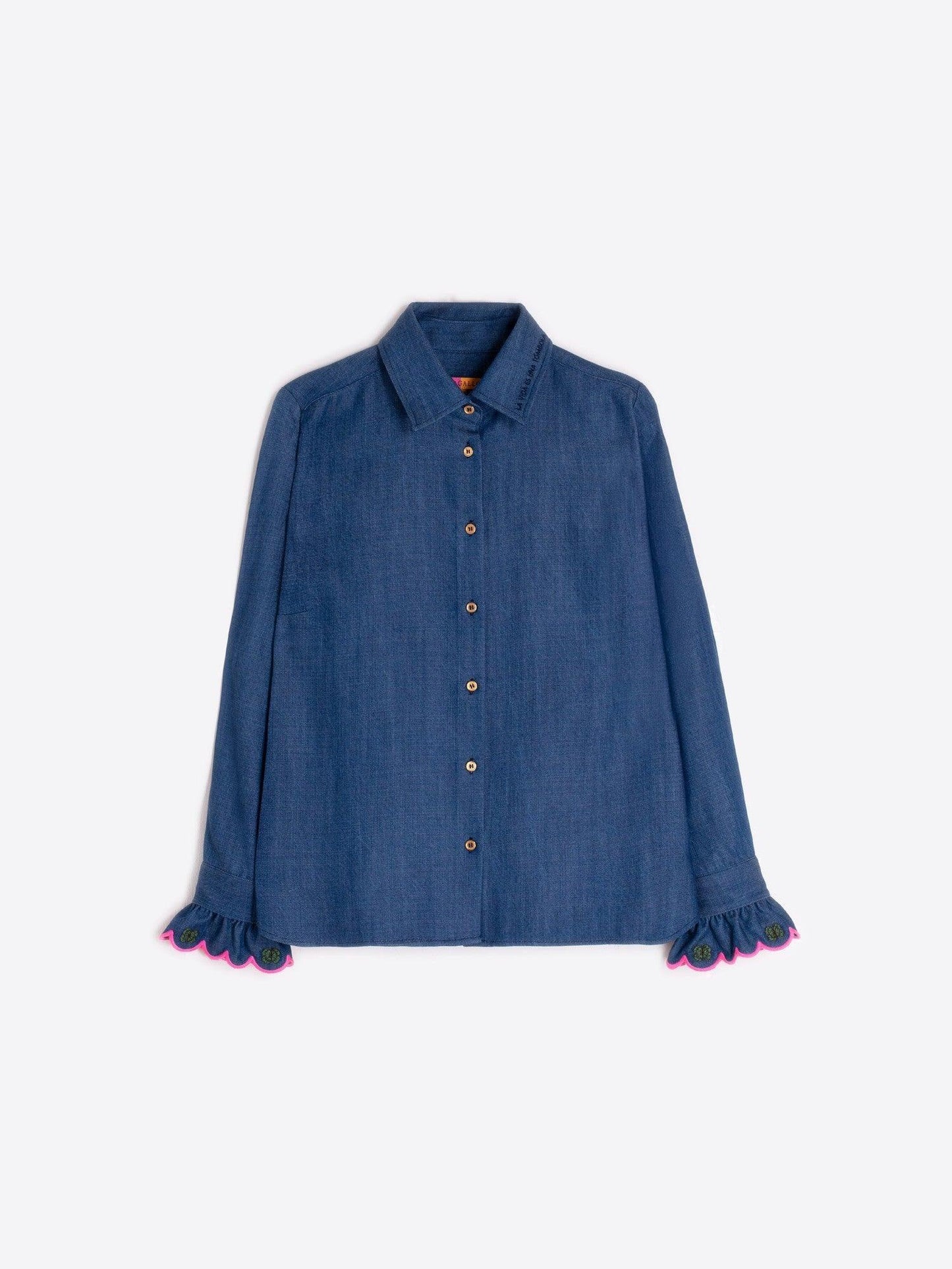 SHIRT DENIM WITH FUCHSIA WAVE EMBROIDERY - 25 Bell Street