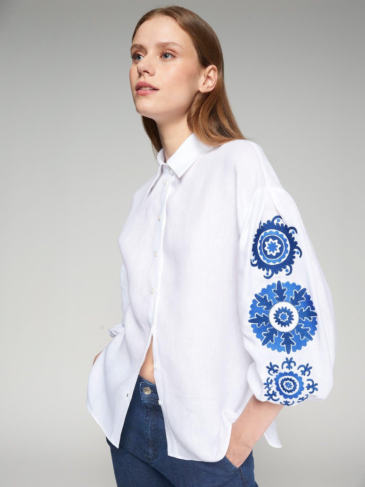 SHIRT MANGA ABULLONADA EMB LINO BLANCO - 25 Bell Street