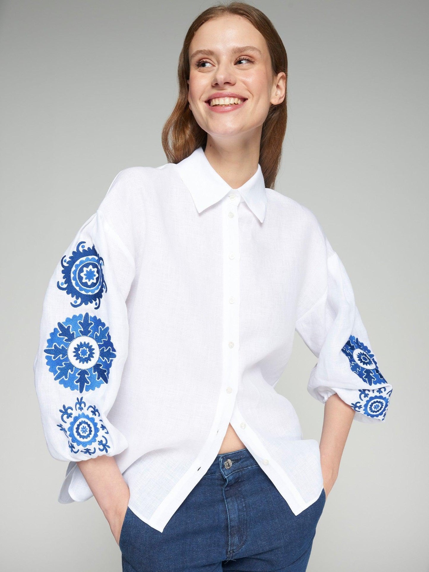SHIRT MANGA ABULLONADA EMB LINO BLANCO - 25 Bell Street