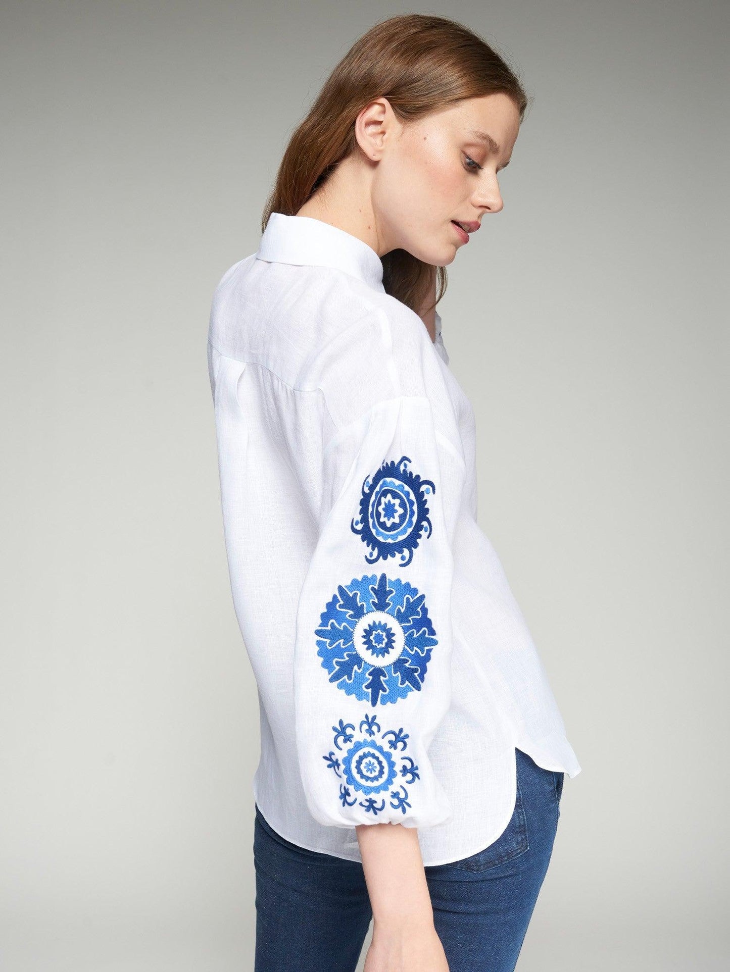 SHIRT MANGA ABULLONADA EMB LINO BLANCO - 25 Bell Street