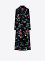 Long black velvet coat with colorful floral embroidery