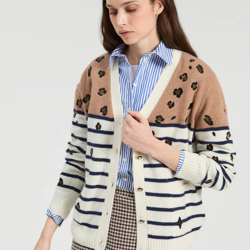 LEOPARD AND STRIPED CARDIGAN