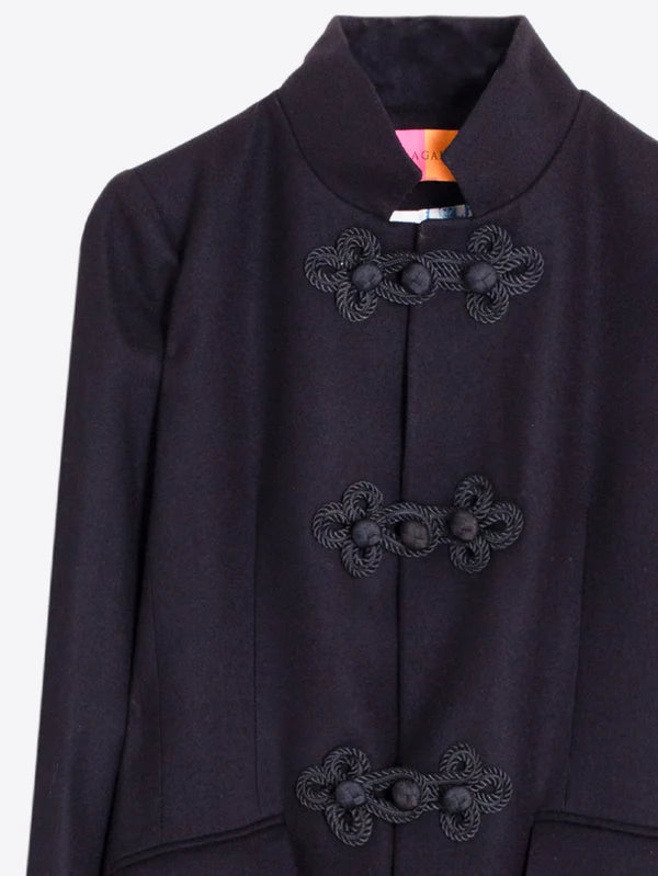 BLACK WOOL TOGGLE COAT