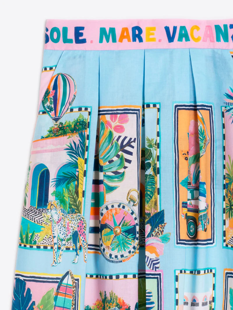BLUE HOLIDAY PRINT SKIRT - 25 Bell Street