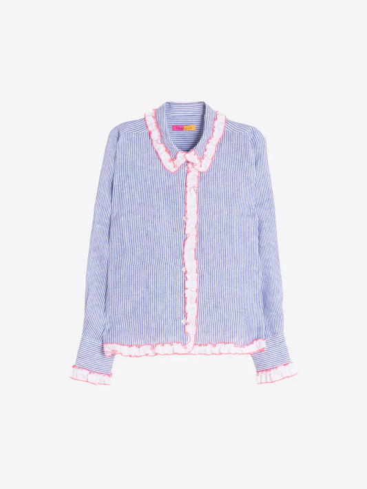 BLUE STRIPED SHIRT WITH PINK RUFFLES - 25 Bell Street