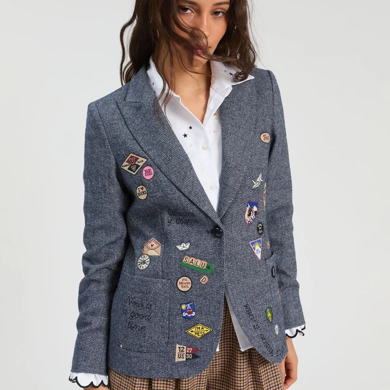 BLUE WOOL JACKET EMBROIDERED BADGES