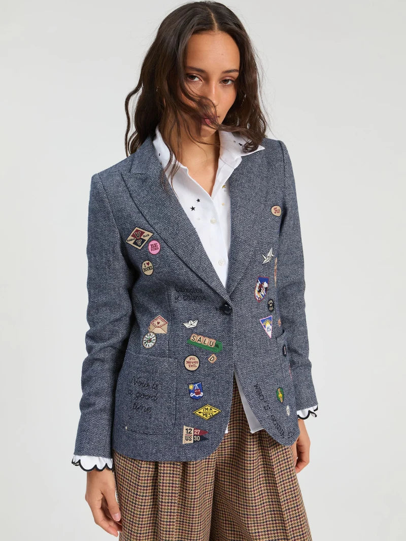 BLUE WOOL JACKET EMBROIDERED BADGES