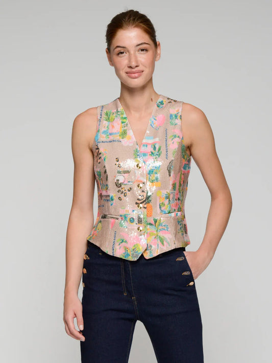 CALIFORNIA PRINT SEQUIN VEST - 25 Bell Street