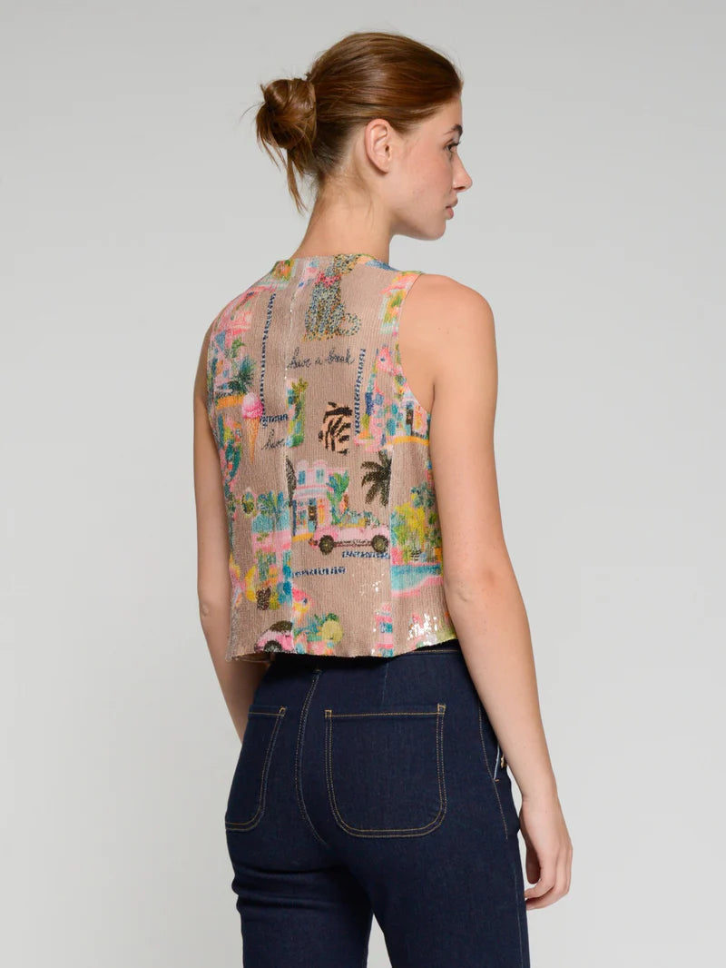 CALIFORNIA PRINT SEQUIN VEST - 25 Bell Street
