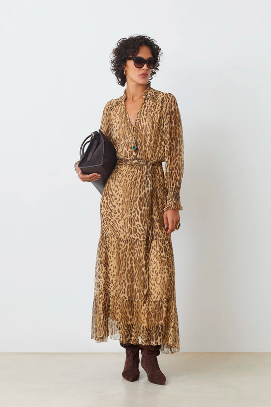 Cosmos Long leopard print belted dress