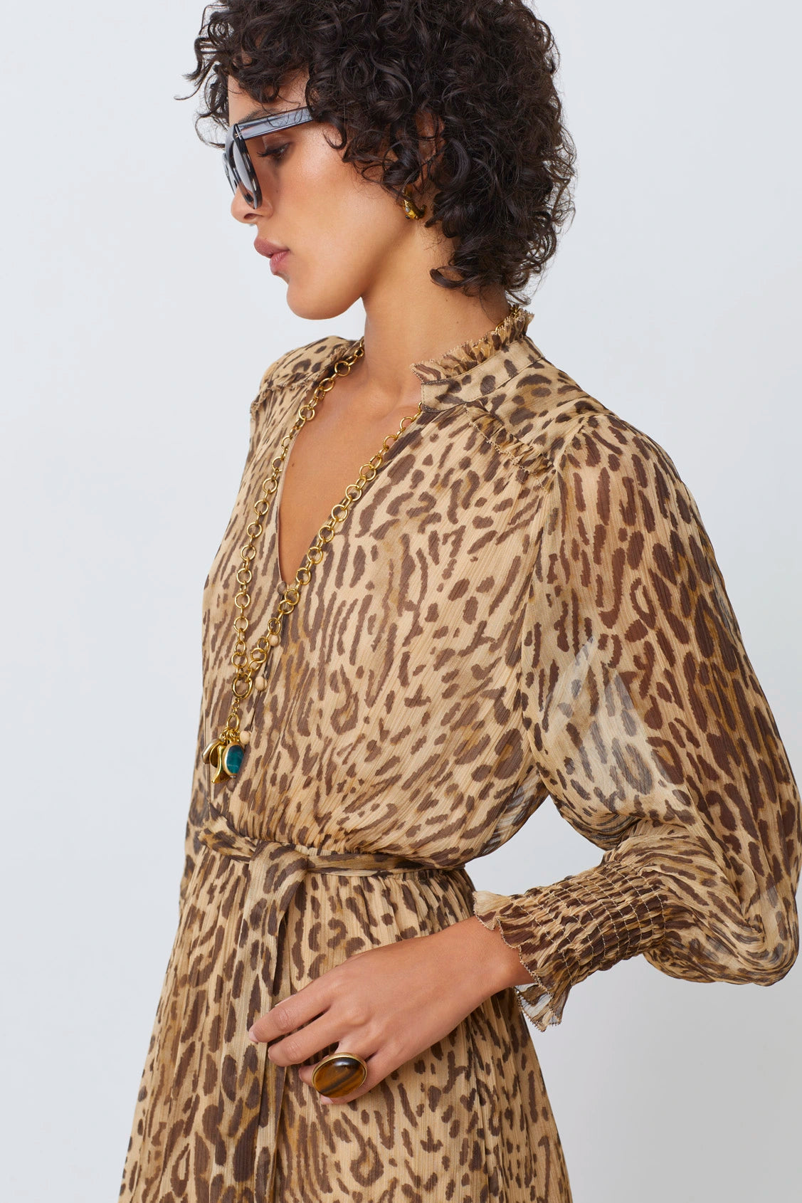Cosmos Long leopard print belted dress
